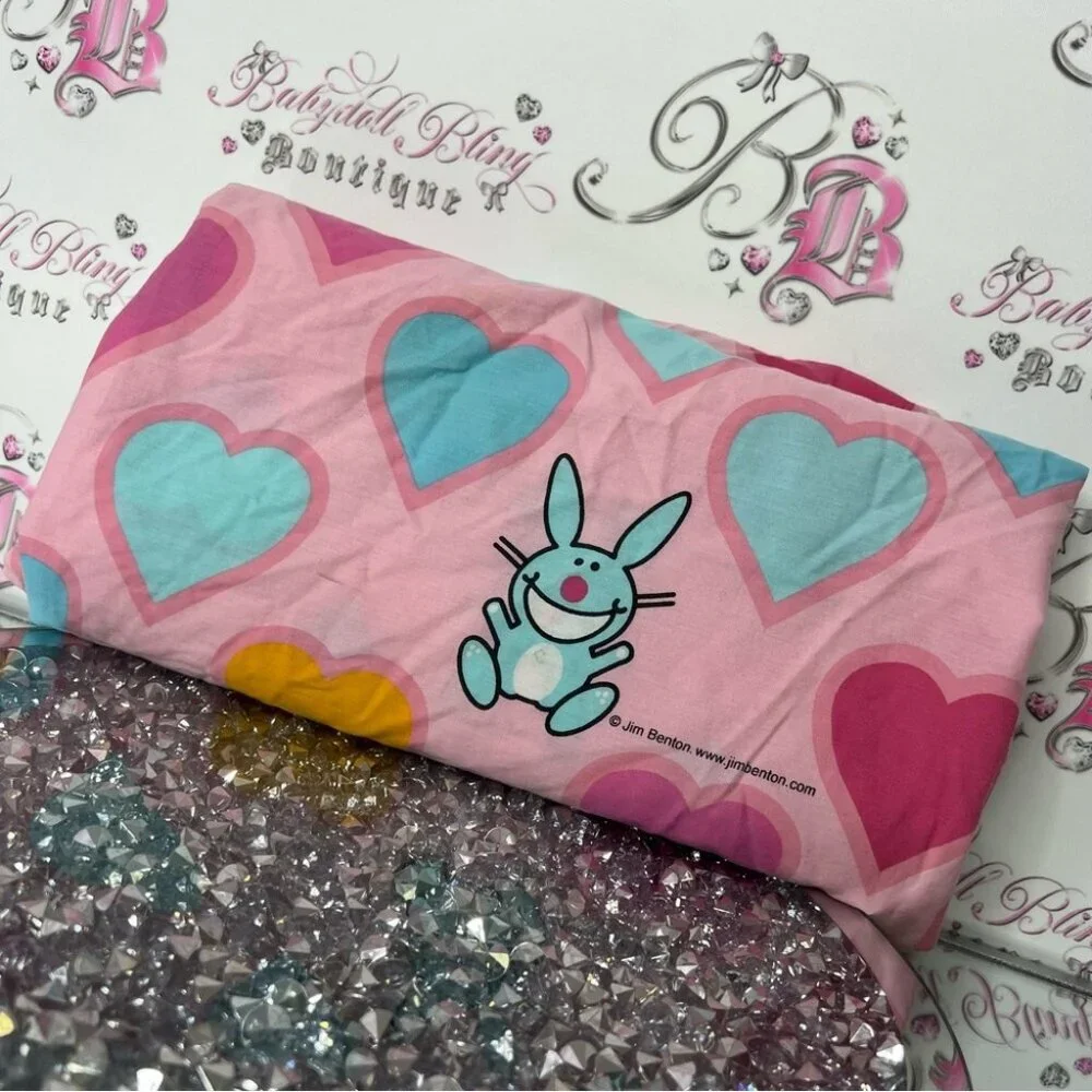 Happy bunny sheets Jim Benton top sheet hearts Pink and Blue Heart Bunny